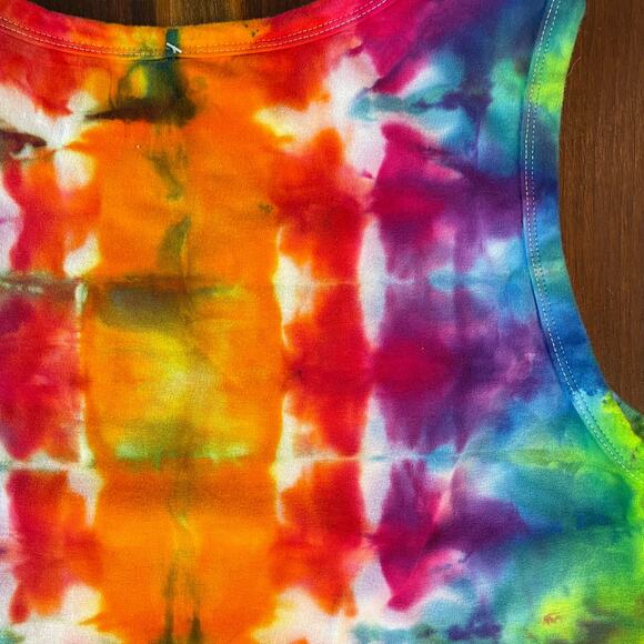 Women's Tie Dyed Tank Crop - Ice Dye Handmade - Funky Rainbow (Fitted Large) - Picture 9 of 11